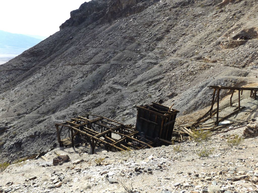 The lower portion of Keane Wonder Mine contains the upper tramway terminal (left), ore bin (center), and rail platform (right):