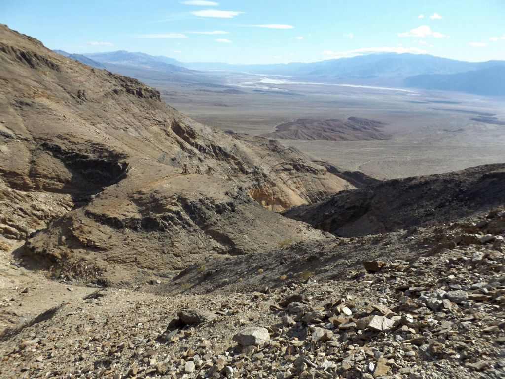 The views during this portion of the trail were outstanding.  The Black Mountains, Owlsheads, and Panamints were all visible: