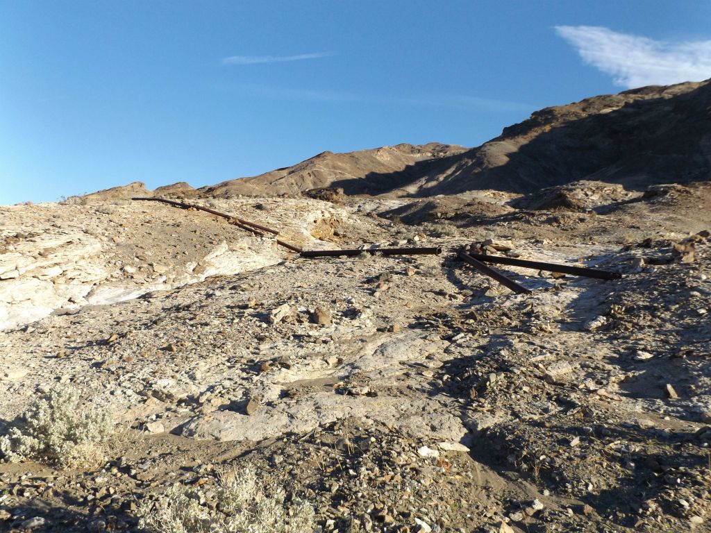 A long stretch of pipeline can be seen along the hillside.  These were used to transport water 7/8 of a mile from the springs to the mill: