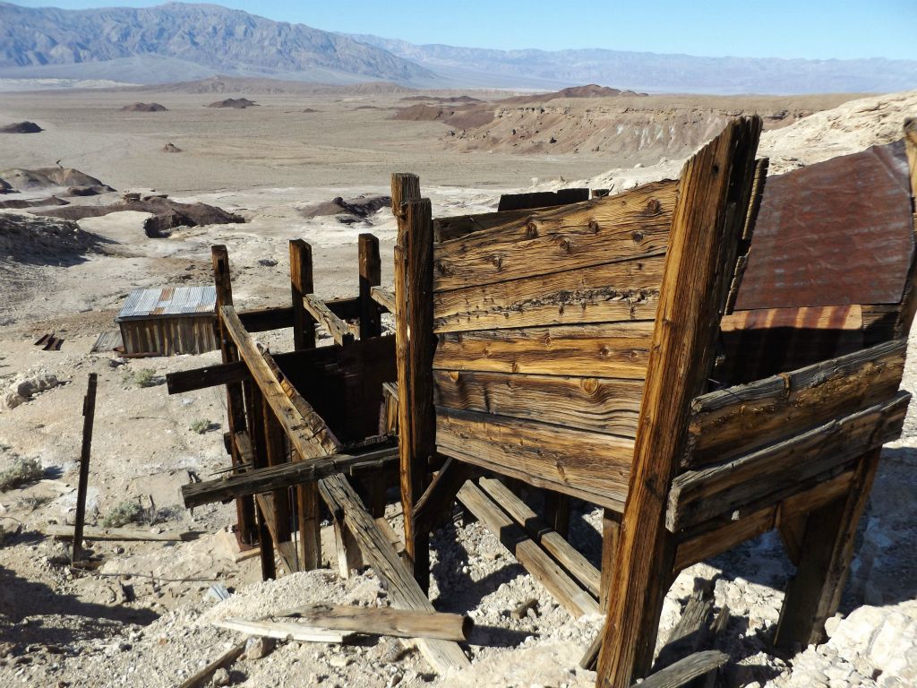 View showing the small ore bin above the mill.  Mined ore was dumped into the bin from the back opening: