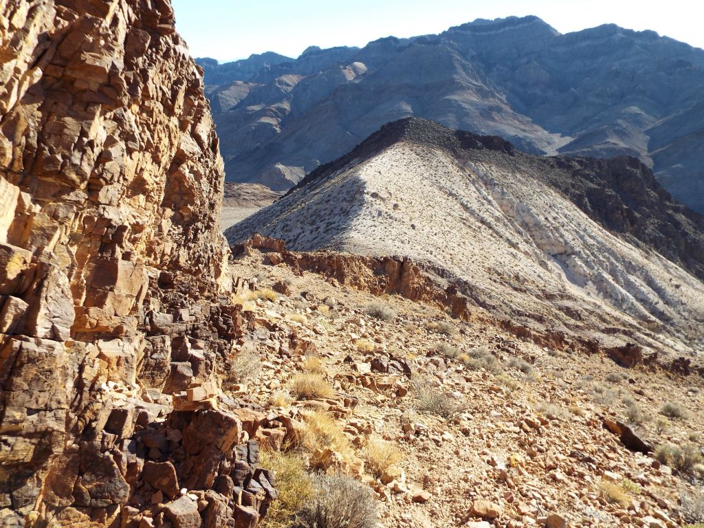 Looking back toward the 1st saddle after passing some outcroppings of rock:
