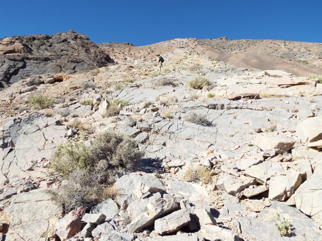 Tobin up above showing how the terrain through here is very steep: