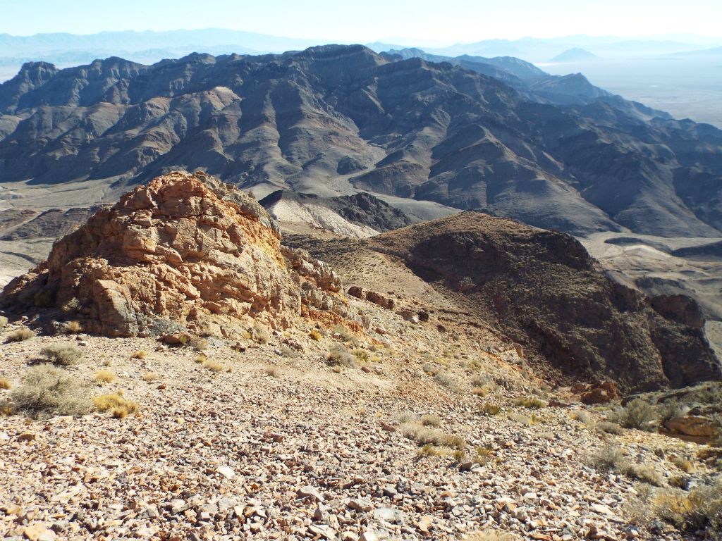 Bat Mountain (4,950 feet) finally makes an appearance once you have gained enough elevation.  Bat Mountain is the distant circular peak on the right side: