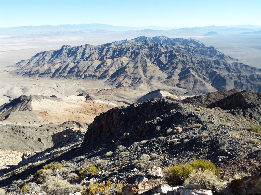A nice view of Bat Mountain (the rounded peak on the right side of the Funeral Mountains Wilderness Area range):