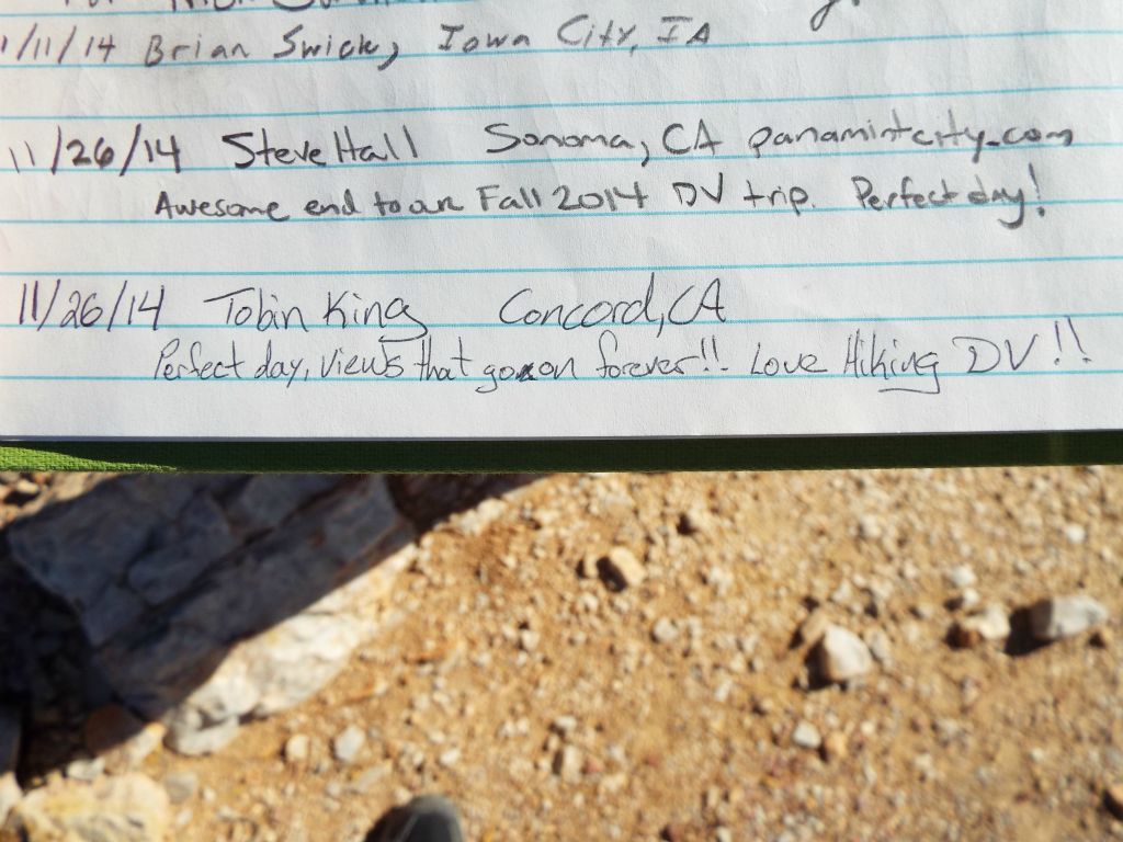 Our two entries at the end of the summit register book: