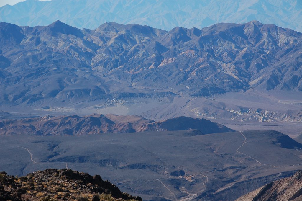 This was our view of the Black Mountains.  Mount Perry is just out of view about 1 1/4 miles to the left of the triangular peak on the left side: