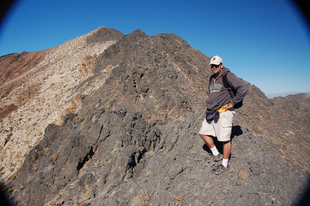 Steve with The Crags and summit of Pyramid Peak in the distance: