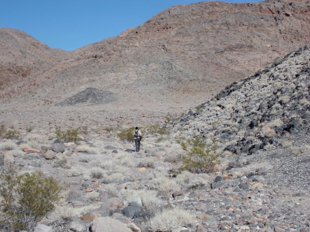 Tobin approaching the entrance to Red Amphitheater Canyon: