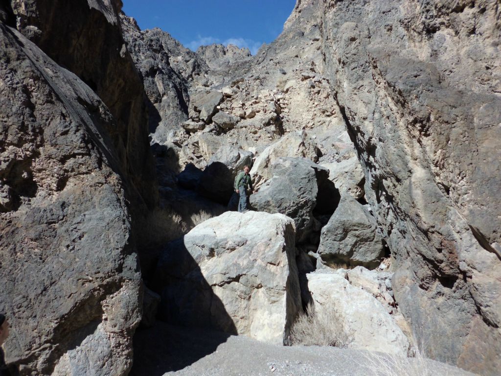 The canyon continued past the rock column through this narrow boulder-filled gorge: