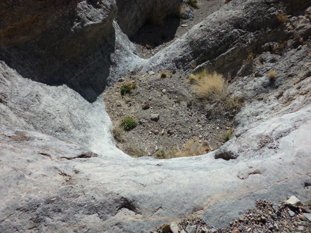 I eventually made it back down to the canyon floor but it wasn't easy.  This is looking back down the difficult dry fall obstacle.  It is probably easier to cross it instead of bypass it:
