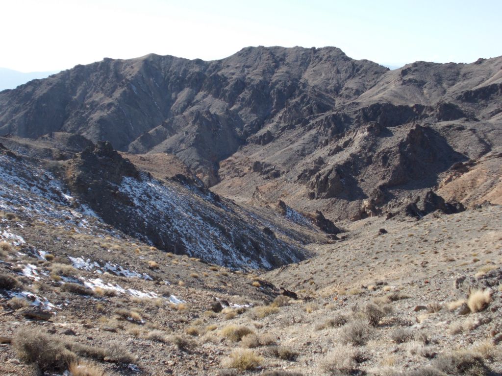Looking back down at more snow and a view of the upper canyon: