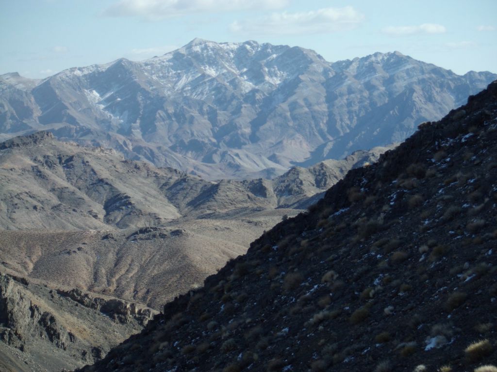 At the saddle between Rockfall Canyon and Slit Canyon, we enjoyed some very impressive views.  This was our view of a snow-capped Pyramid Peak: