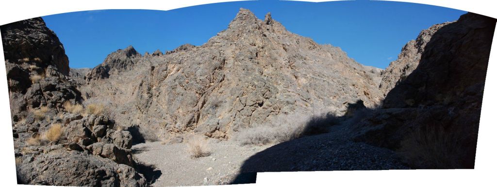 A panoramic showing a junction in the canyon: