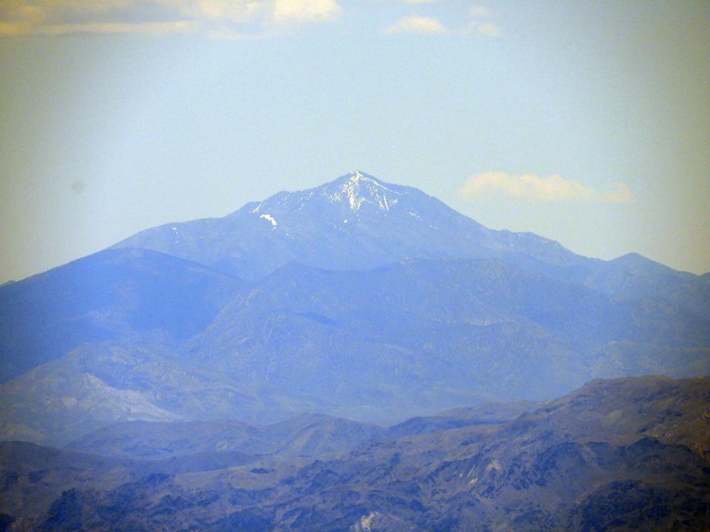 Zooming in, I could clearly see that it was Telescope Peak (visible from some 57 air miles away).  And from this unique angle, Wildrose Peak is also visible on the left side: