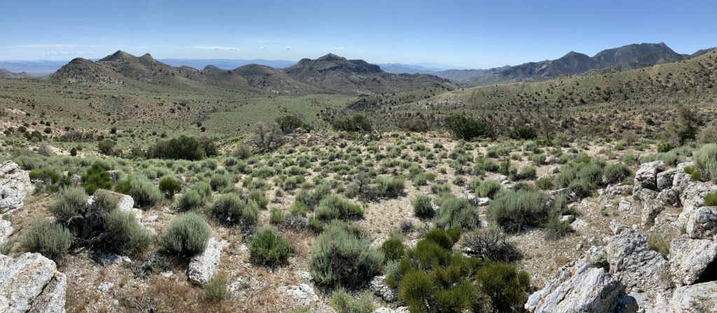 Panoramic looking back down the ridgeline already climbed from topo point 6717: