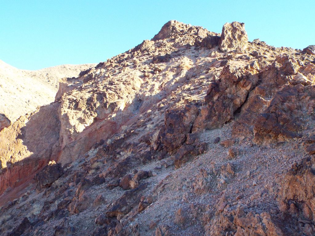 This is where the bypass turned difficult.  It was necessary to navigate through this steep area of boulders and loose talus.  Trying to stay close to the canyon, I went straight for a while and then circled around near the upper left side: