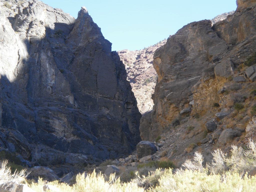 Passing through a narrow section where the walls came very close together: