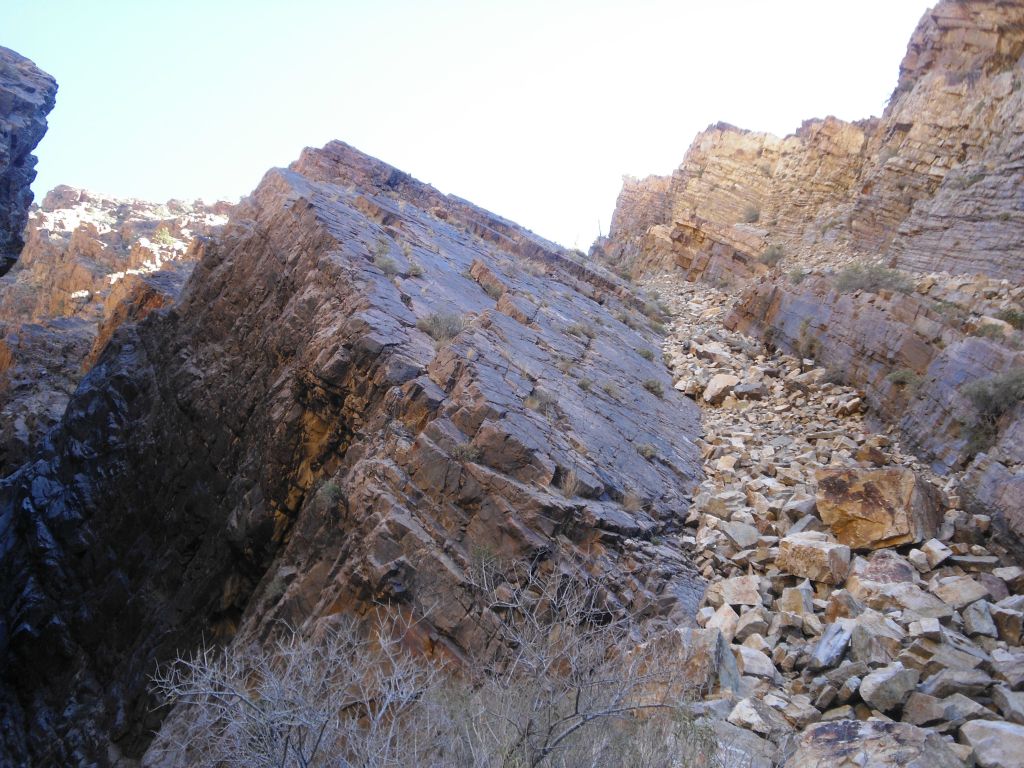 Looking up the hillside to the right we could see a long landslide of boulders: