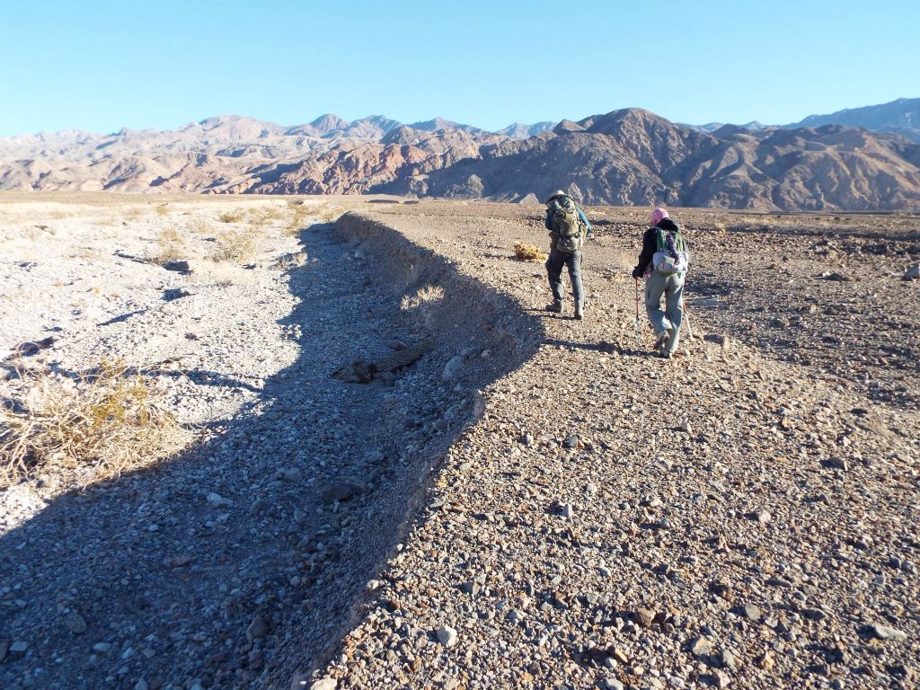We climbed up onto this long shelf or flat hillside above the wash which would make the hiking much easier: