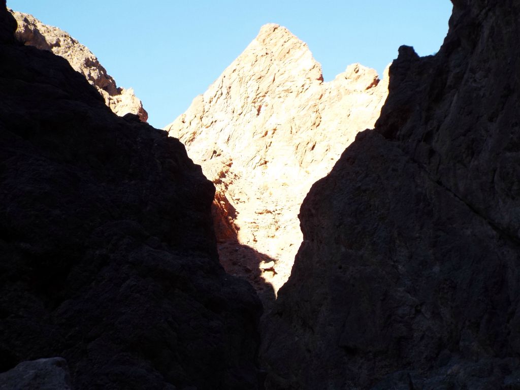 The morning shadows made this triangular peak in the distance really stand out: