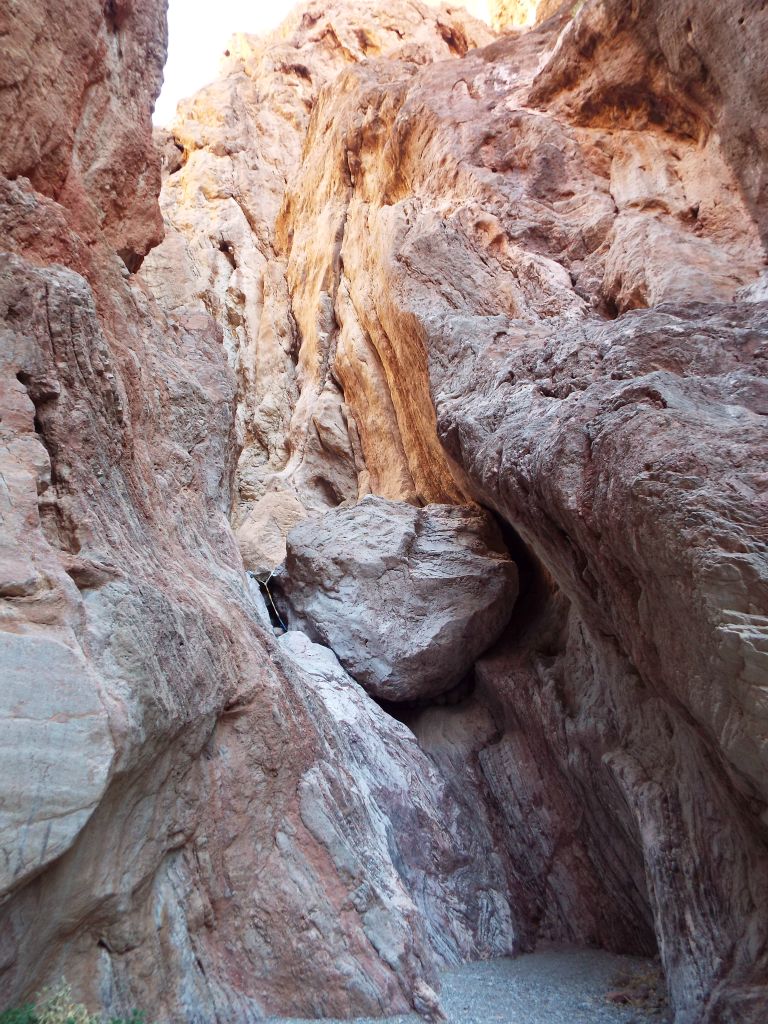An alternate portrait view of the chockstone dry fall.  You can see one of the frayed ropes hanging down if you look closely.  Getting to that rope and using it (not recommended anyway) requires an exposed climb: