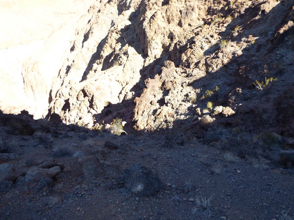 Looking down the other side of the bypass.  It is a much steeper slope.  In order to get into the small gully, it is best to head to the right first (out of view) to allow for a more gradual descent.  Again, common sense is in order: