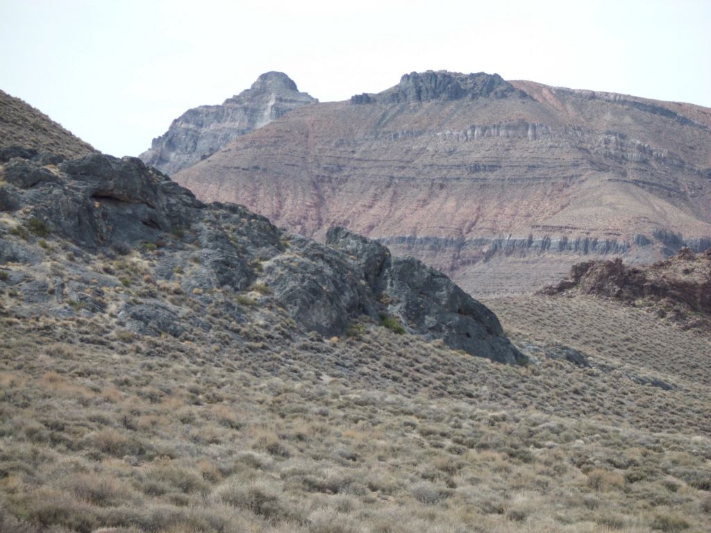Zooming in on Thimble Peak as seen from the road long before reaching Red Pass: