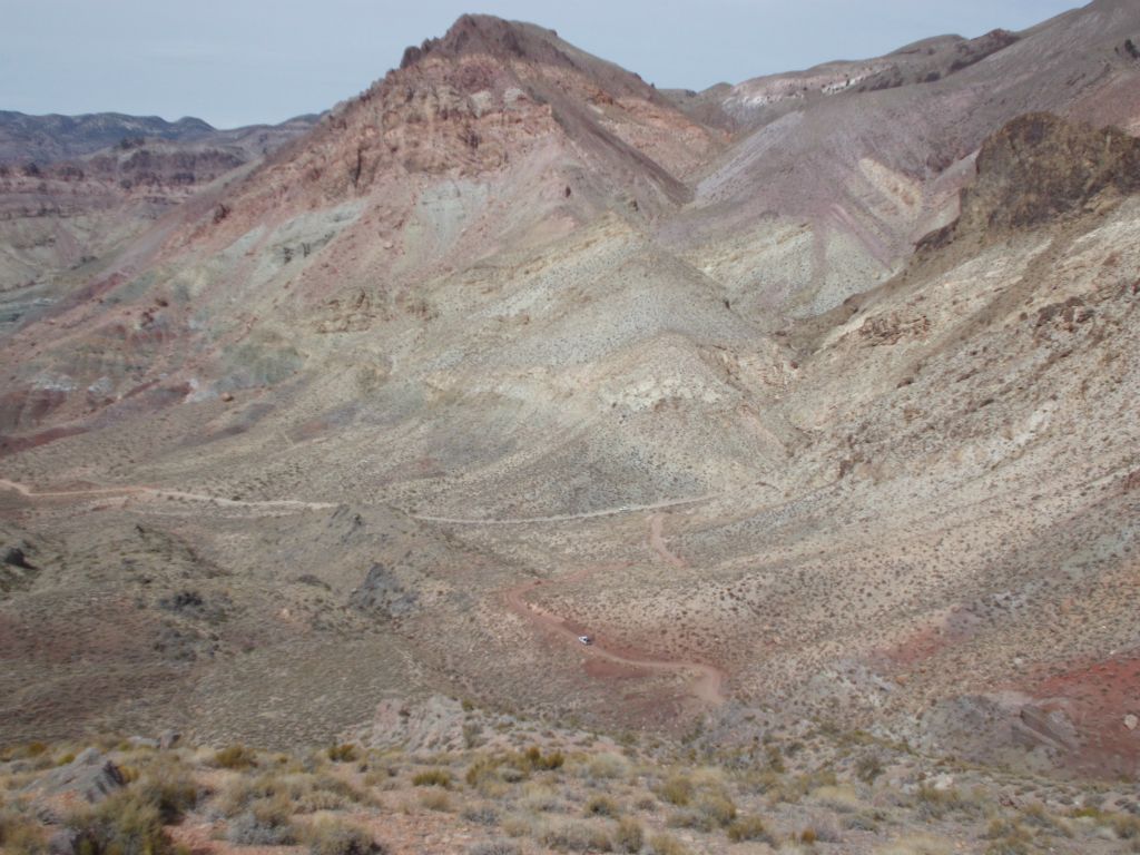 Titus Canyon Road winding down the other side of Red Pass as it heads toward Leadfield: