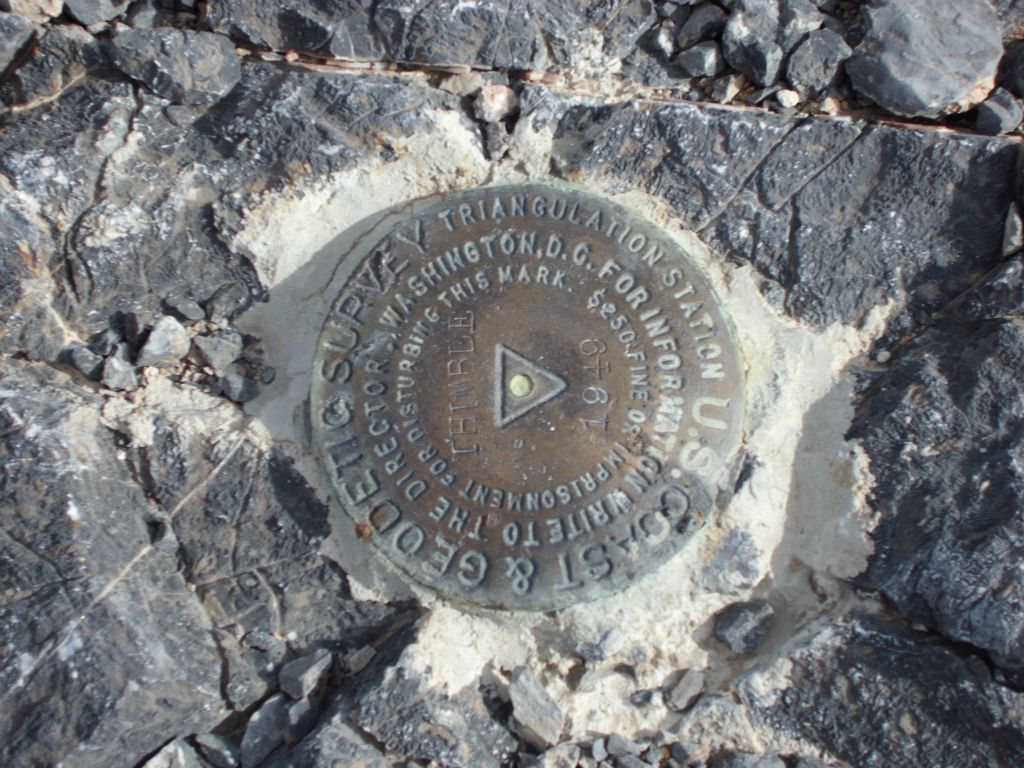 Thimble Peak benchmark at the summit: