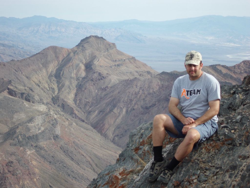 Steve with Corkscrew on one of the steep rocky slopes just off of the summit: