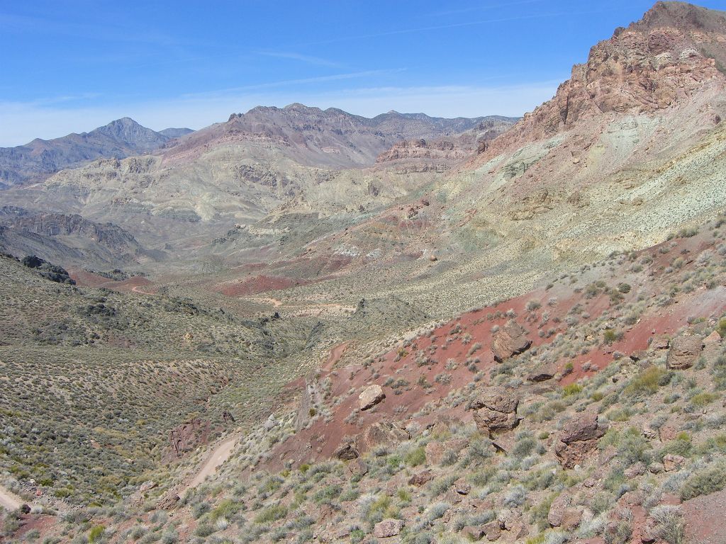 Mount Palmer (left peak) is the centerpiece of the view to the northwest from Red Pass: