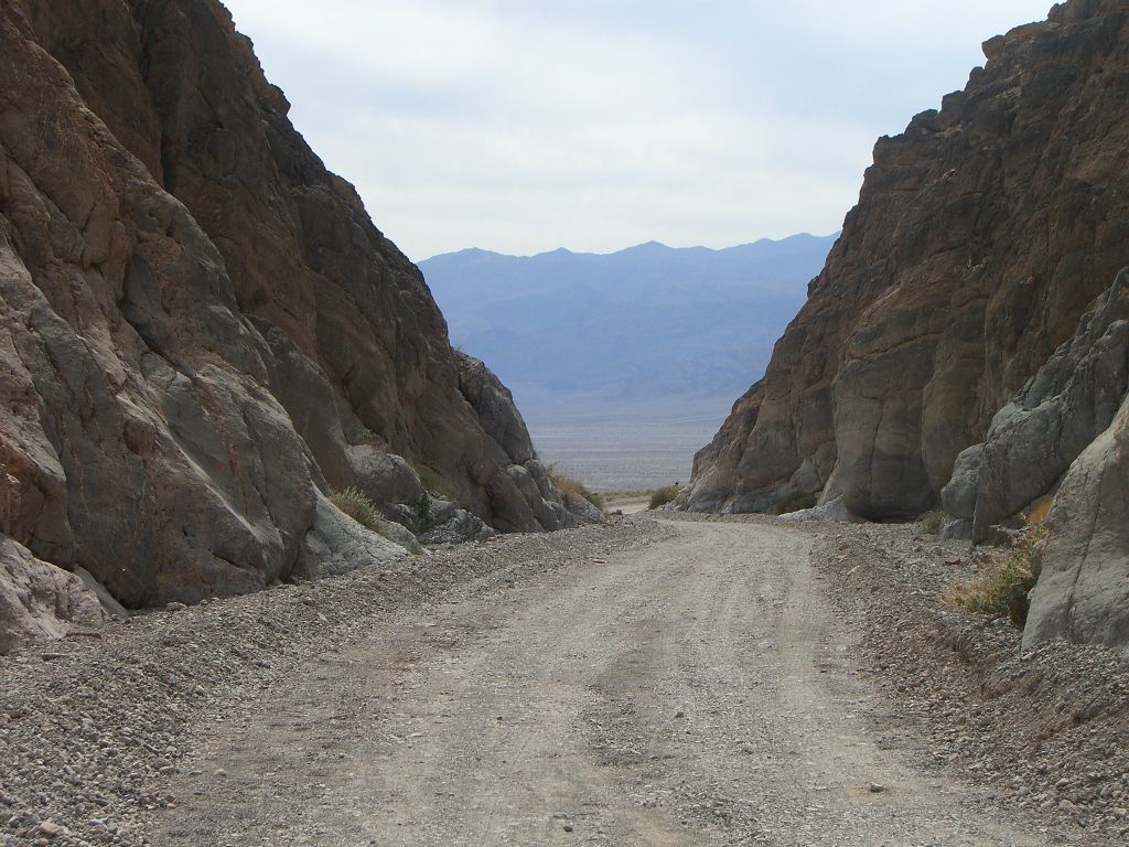 The mouth of Titus Canyon with the parking lot for hikers just beyond: