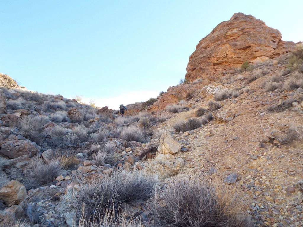We then turned off and climbed a steep gully which took us just to the left of crossover rock: