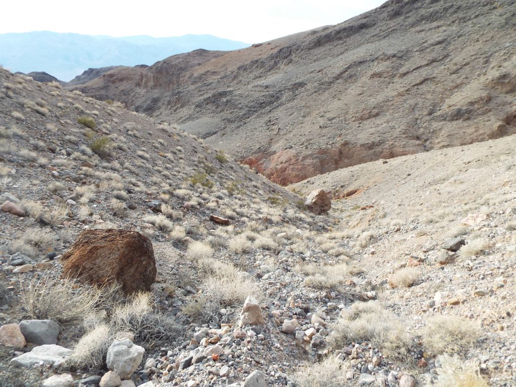 We crossed this gully and went down to see if it dropped back into the canyon.  The gully did, but it was by way of a massive drop-off.  So we kept hiking above the canyon: