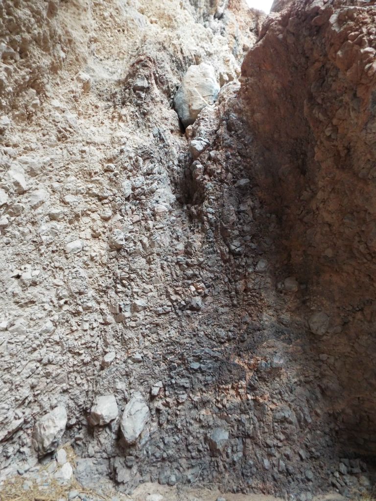 And this is the major dry fall on the left side.  It is about 18 feet high and while climbing it might be tempting, the rock holds will break loose and could cause someone serious injury: