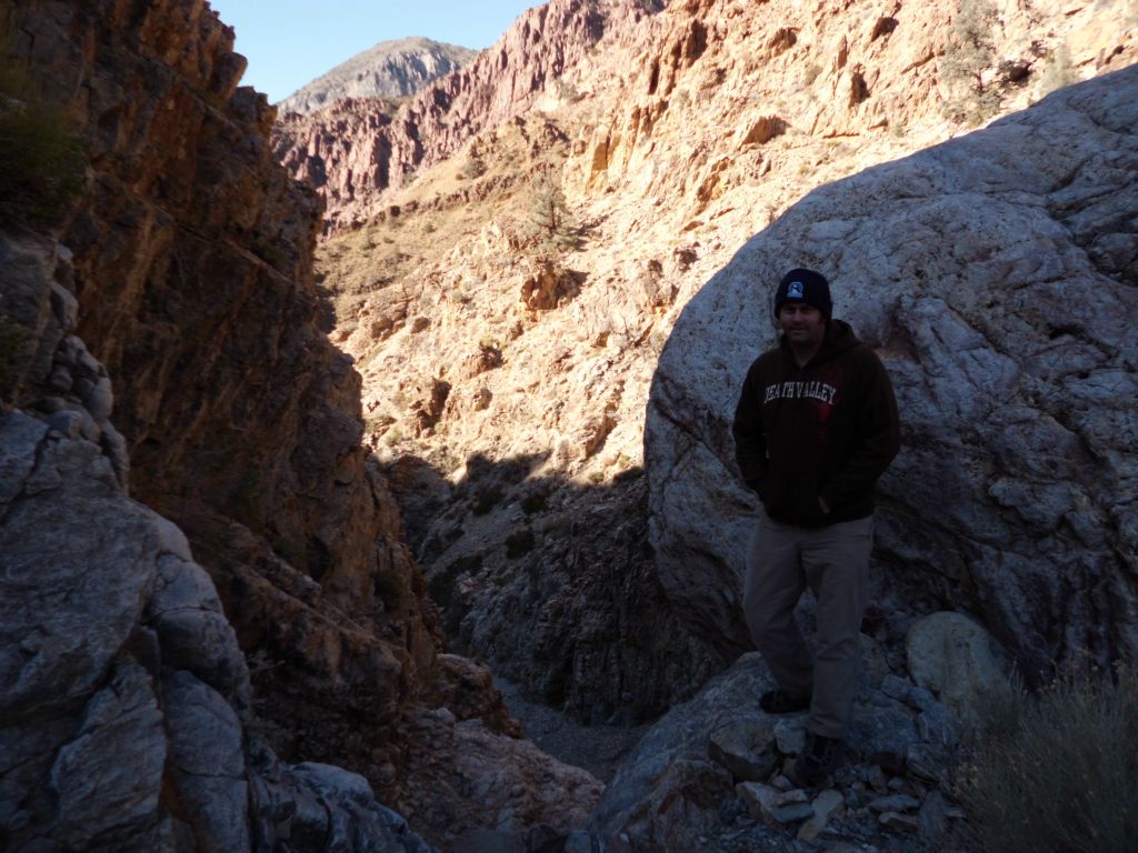 Finally arriving.  Steve standing on the edge of the 6th major dry fall of Moonlight Canyon: