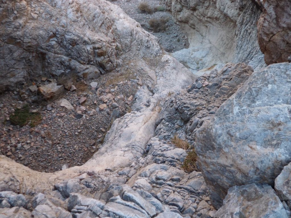 A close-up of the 6th dry fall as the polished chutes drop down: