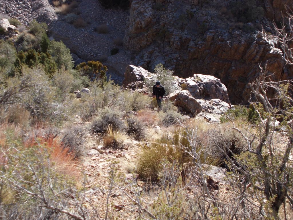 Tobin making his way up the first part of the bypass.  As you can see, we have to climb up quite high from the wash: