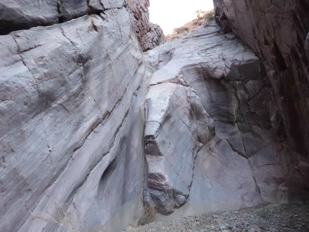 This is the only picture I'm sharing of the 4th dry fall of Moonlight Canyon.  We part climbed and part slid down this dry fall and then turned back to take this picture.  As you can see, it is a bit tricky getting back up.  There is a small chute to the left which needs to be friction climbed.  Either that, or you will need a boost, because the rock is smooth and slippery: