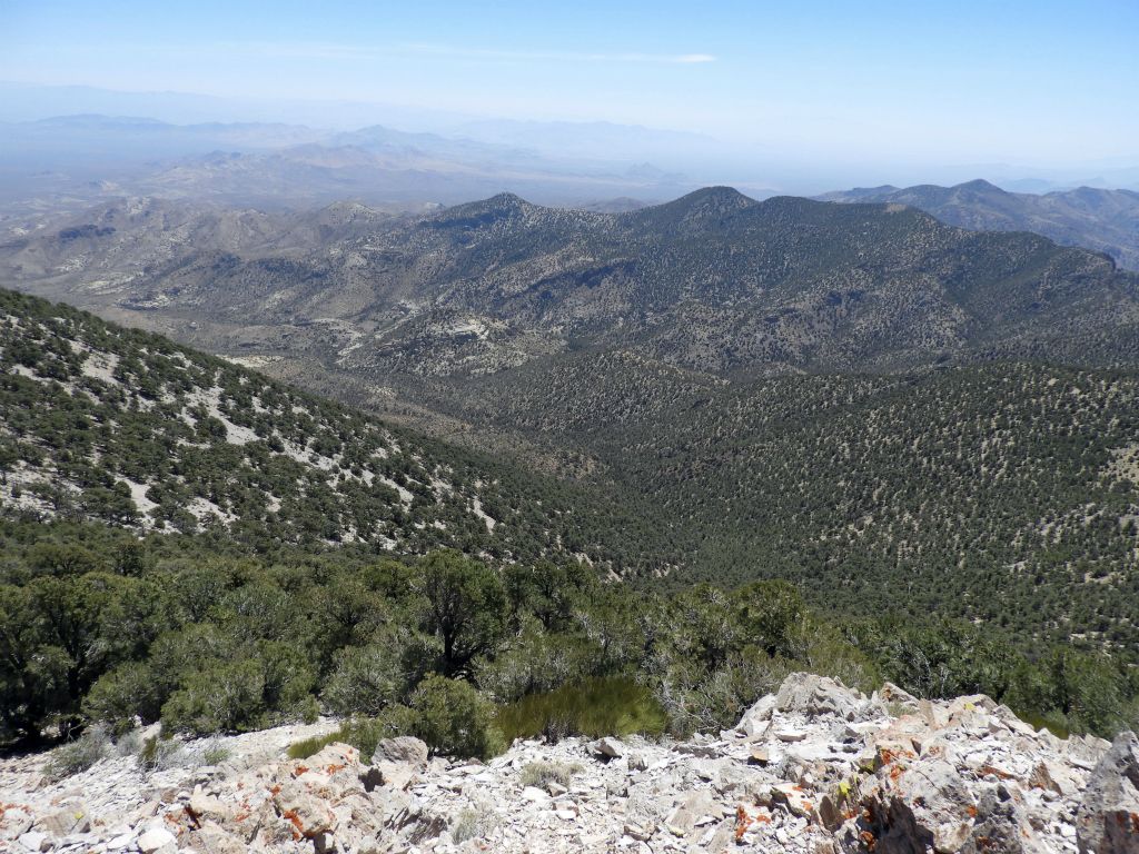 We have now reached the summit of Wahguyhe Peak (8,628 feet) and are looking east toward the Strozzi Ranch area: