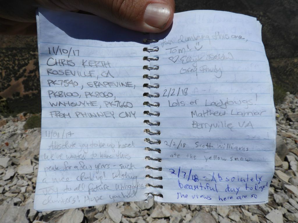 The most recent register entry pages had some familiar names from Death Valley NPS, as seen in the next two pictures: