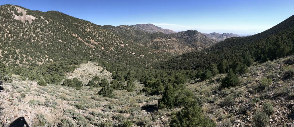 Panoramic looking down from the second plateau on the Wahguyhe Peak hike: