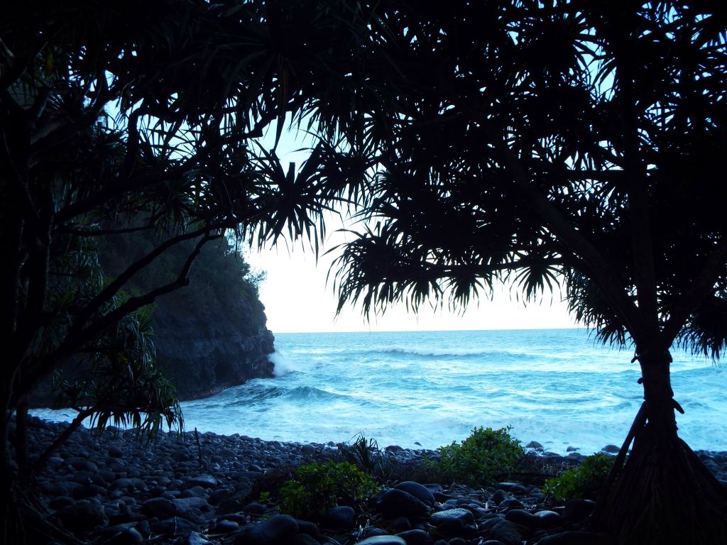 Winter conditions at Hanakapiai Beach meant no sand and rough water: