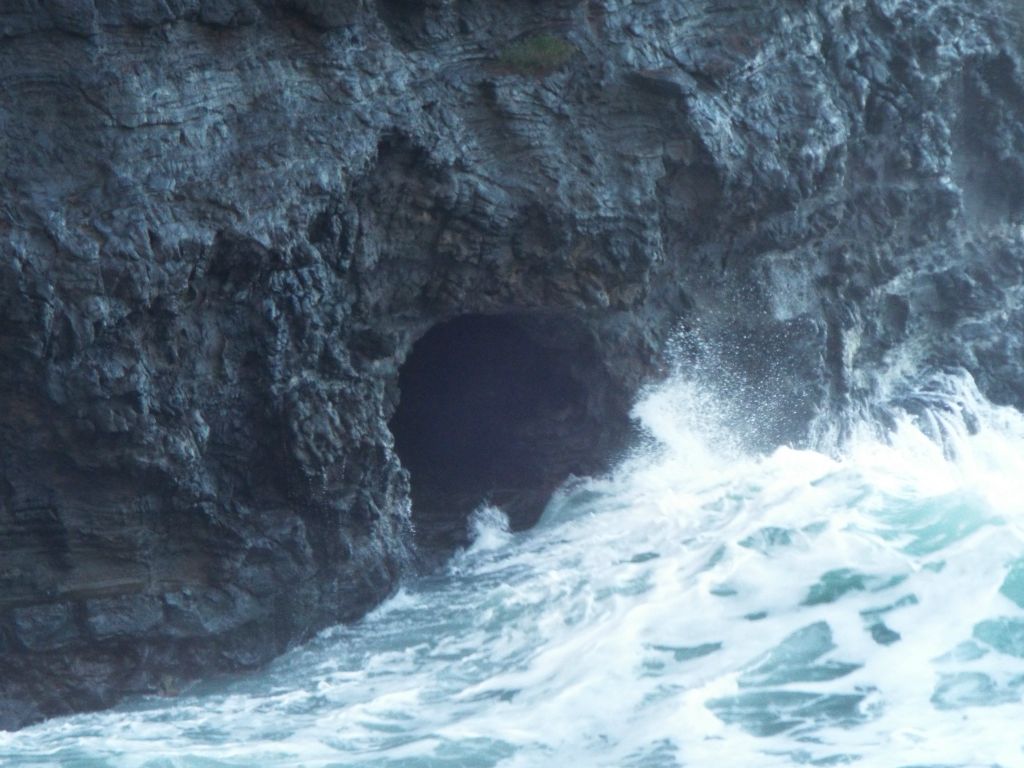 This sea cave was completely inaccessible as the water crashed against the rocks and flooded the tunnel: