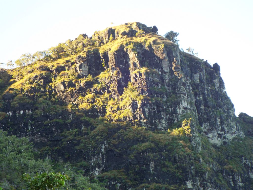 A beautifully shaped cliff high above the trail: