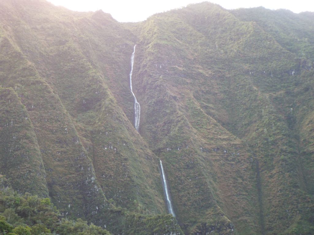 Waiahuakua Valley has this spectacular two-stage waterfall: