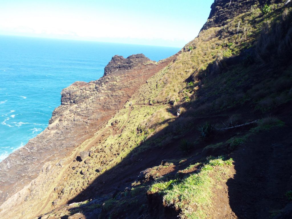 Here is a good view of the Muddy Switchbacks slowly heading down the hill.  I came across a couple of people through here (seen in the picture) who were covered with mud and sliding all over the place.  They didn't have a trekking pole or walking stick: