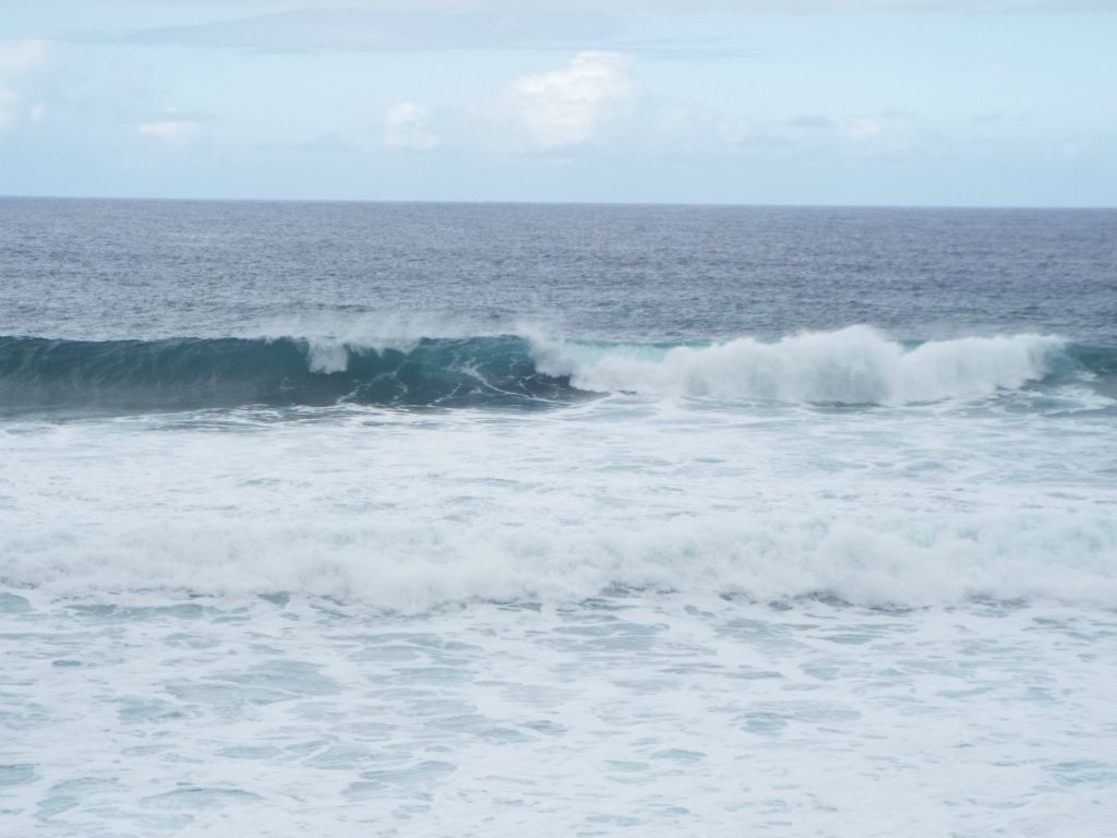 Looking out at the crashing waves just off the beach:
