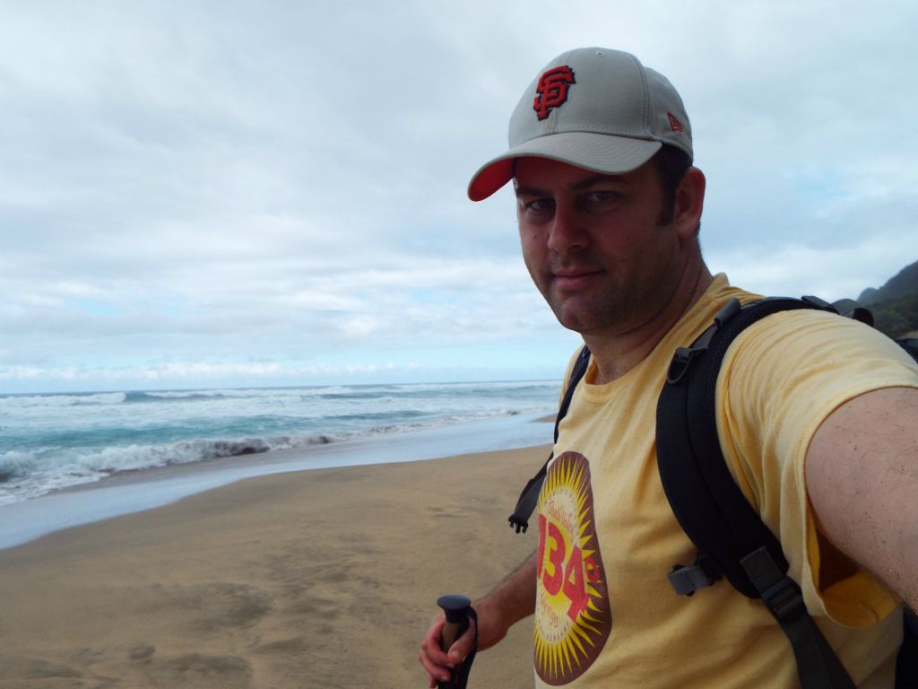 A self-portrait taken on Kalalau Beach: