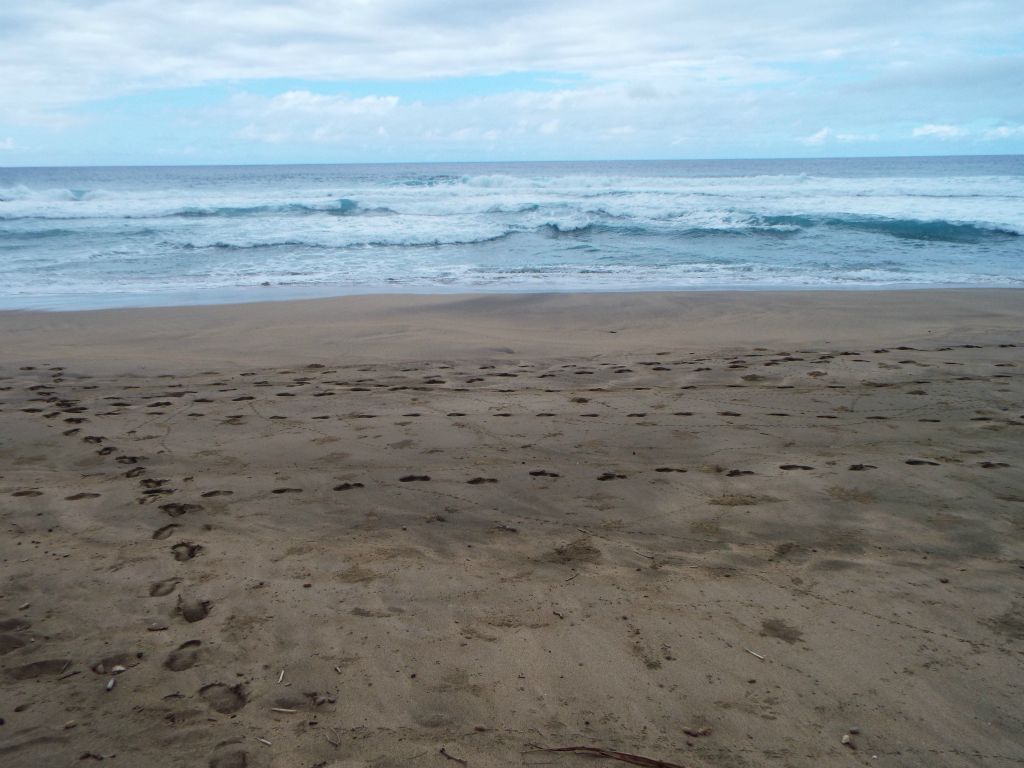 Two final pictures of the sand and water at Kalalau Beach before beginning the long return hike: